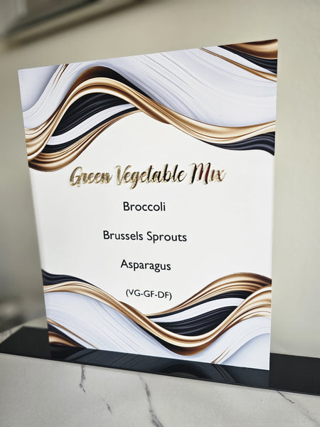 Acrylic Food Menu Sign – Black, White & Gold Wave Design