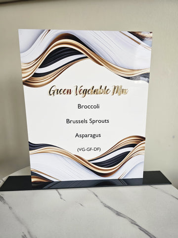 Acrylic Food Menu Sign – Black, White & Gold Wave Design