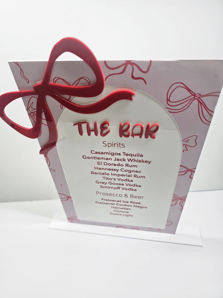 Acrylic Bar Menu Sign – Pink and Red Bow Edition