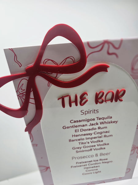 Acrylic Bar Menu Sign – Pink and Red Bow Edition