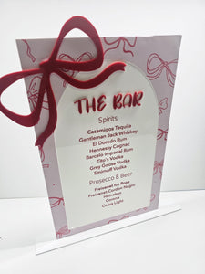 Acrylic Bar Menu Sign – Pink and Red Bow Edition