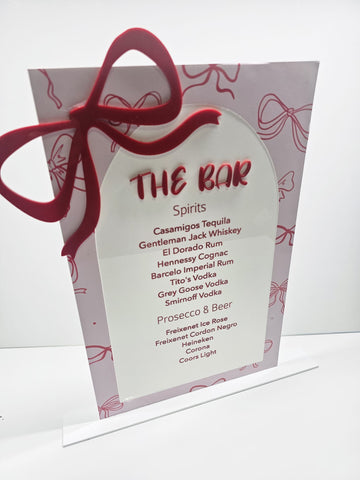 Acrylic Bar Menu Sign – Pink and Red Bow Edition